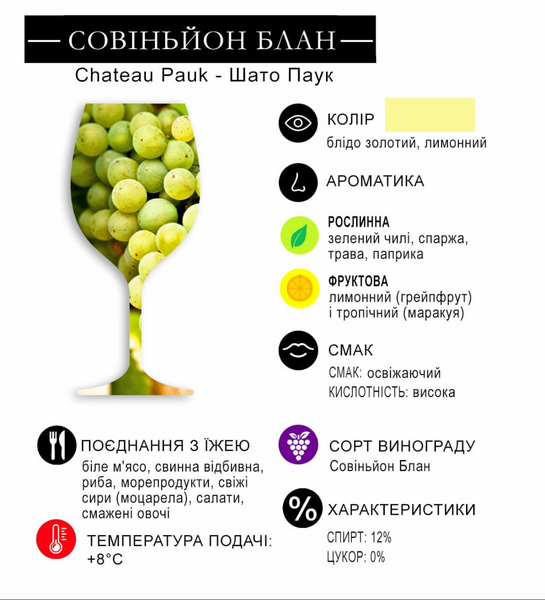 Сухое белое вино Совиньон Блан Chateau Pauk 2025 года WW-SBL-25 фото
