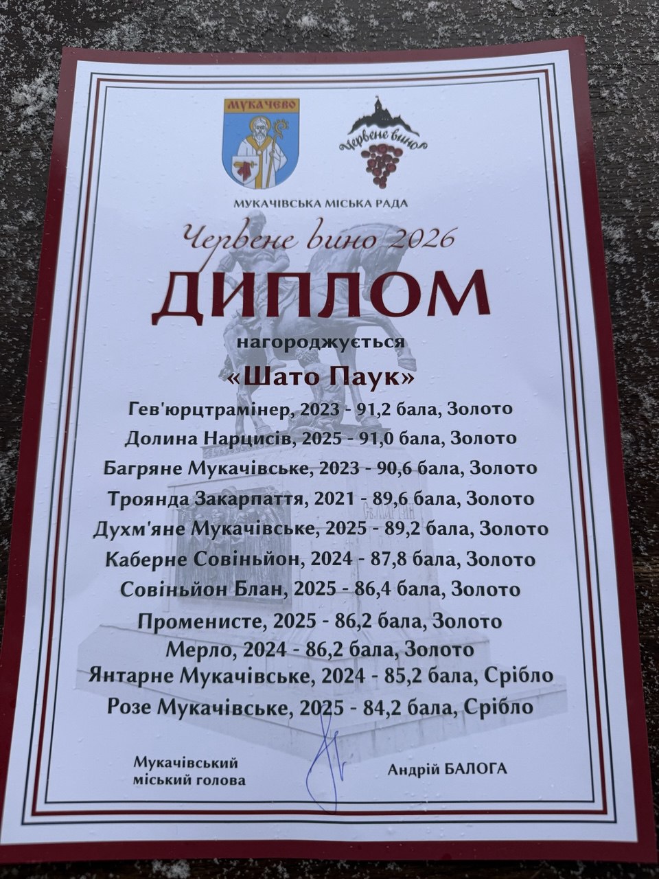 Дипломы и награды винодельни Шато Паук